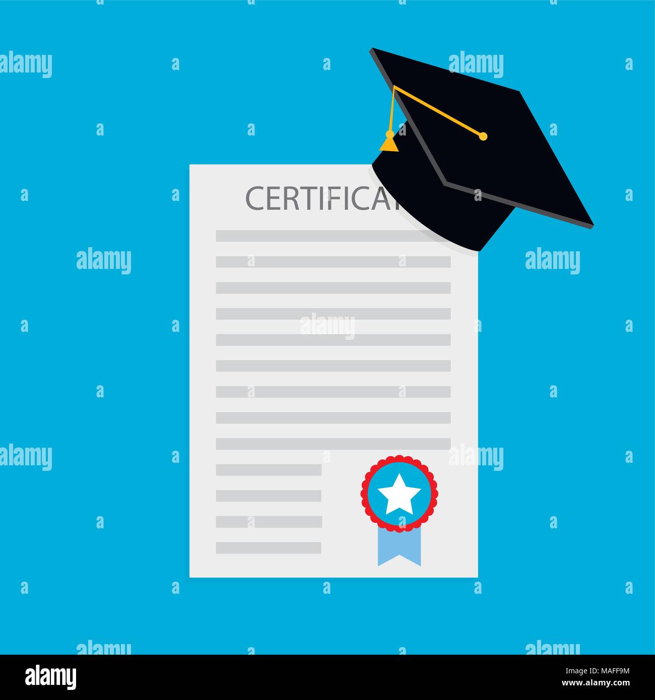 Education certificate and diploma. Certificate of education award, success document graduation, vector illustration Stock Vector
