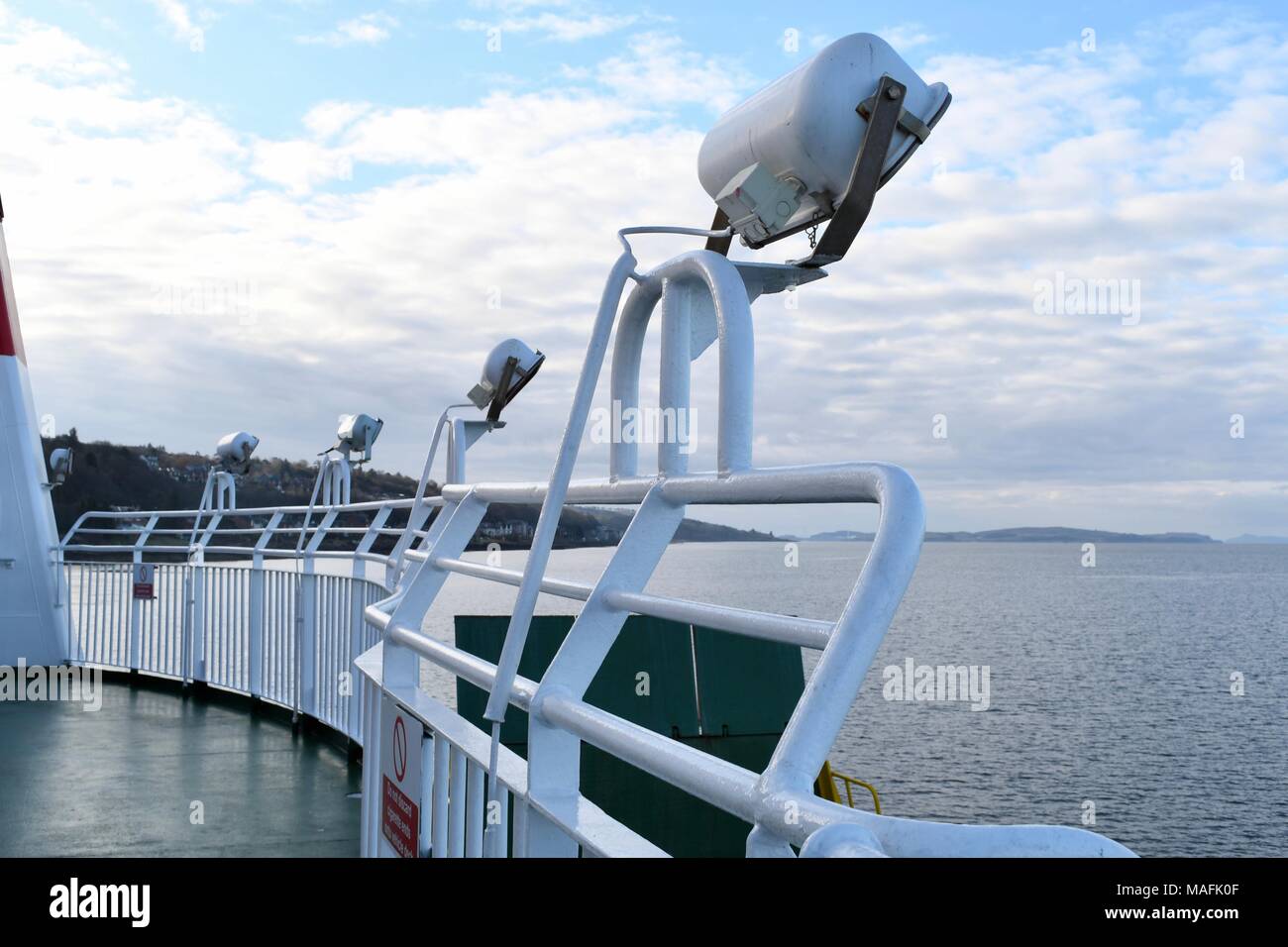 Row of lights on the Calmac Ferry from Wemyss Bay to Rothesay Stock Photo