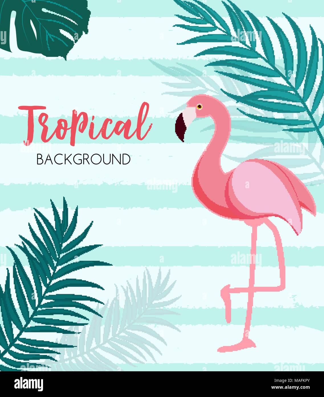 Abstract Tropical Background with Flamingo and Palm Leaves. Vector ...