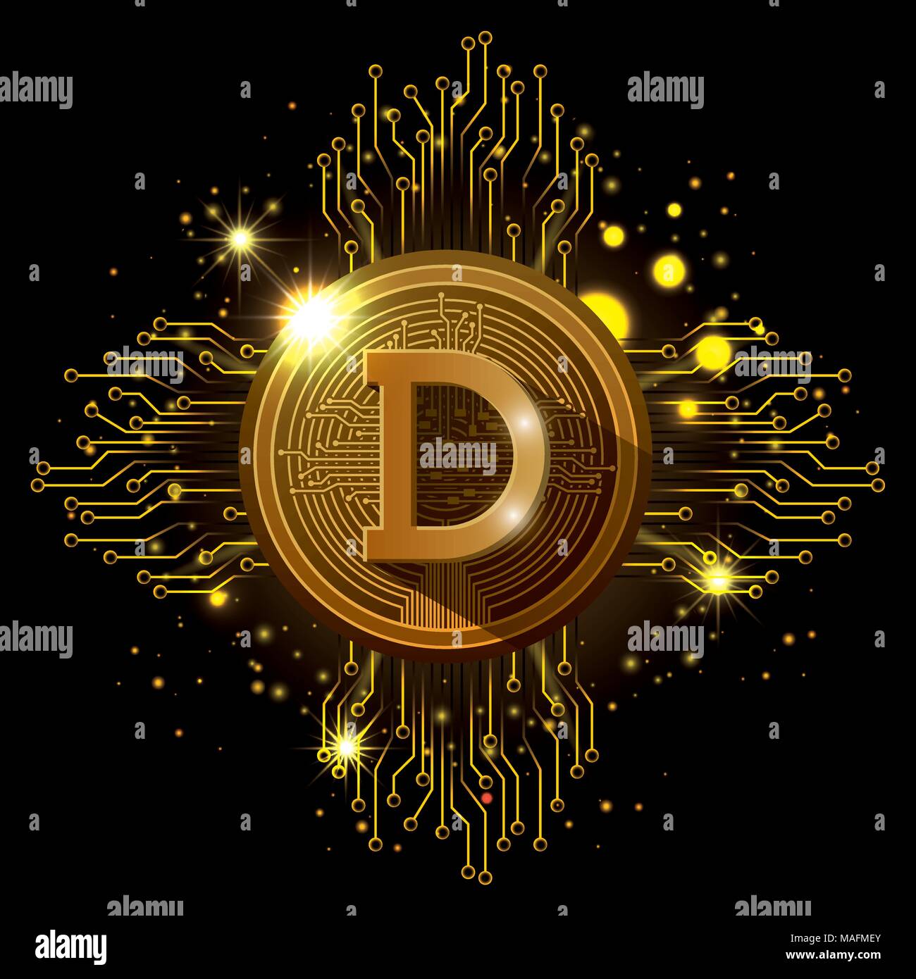 dogecoin mining set icons Stock Vector