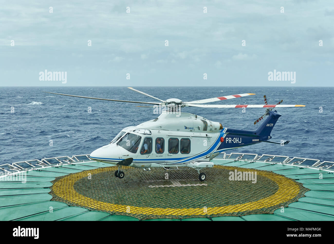 A Brazilian Augusta Westland AW139 Helicopter landing on a Ships