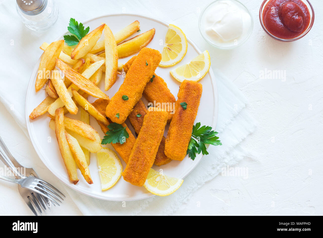Fried Fish Sticks with French Fries. Fish Fingers. Fish Sticks with