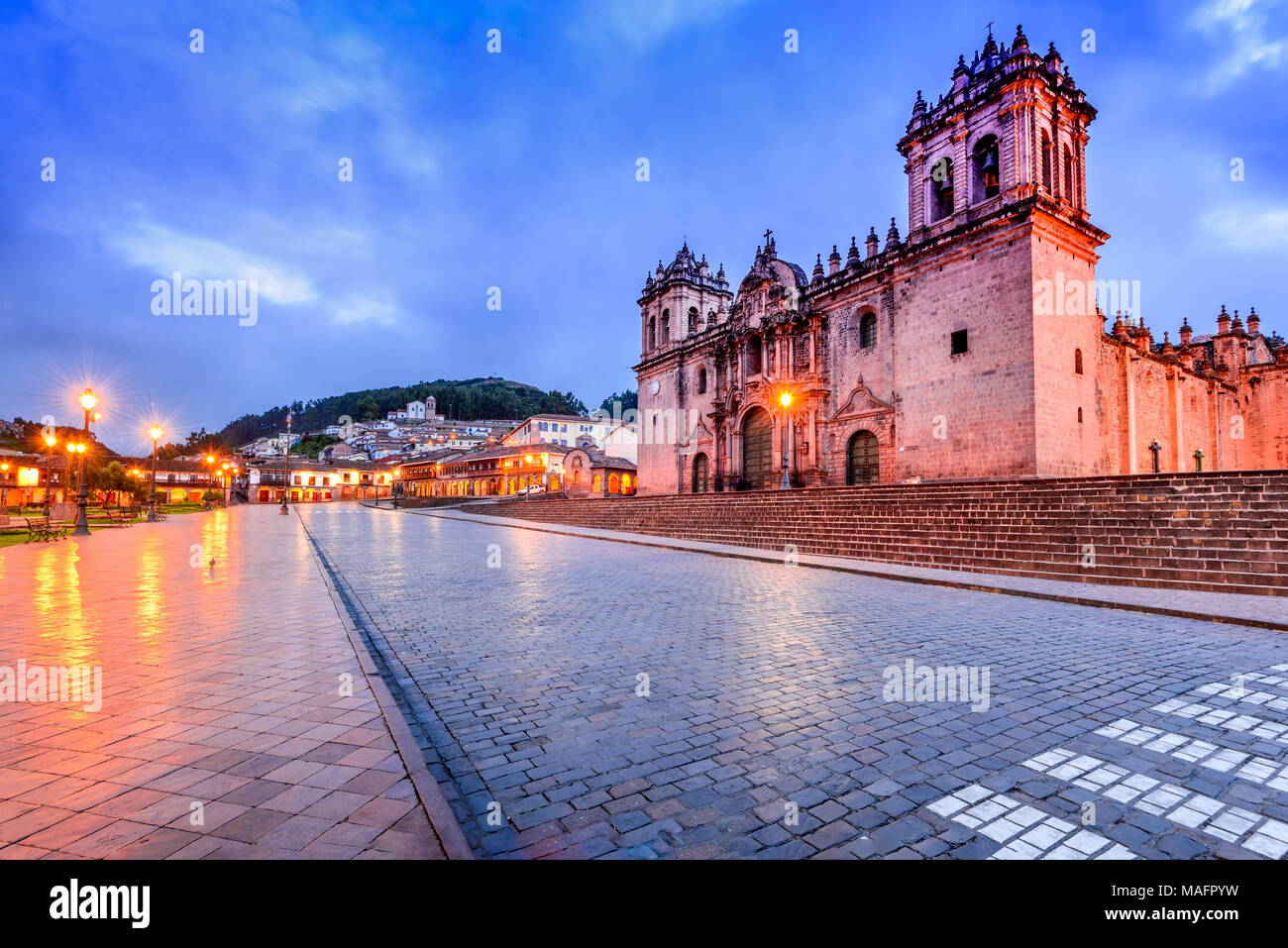 Cusco, Peru - Plaza de Armas and Catedral del Cuzco. Andes Mountains, South America. Stock Photo