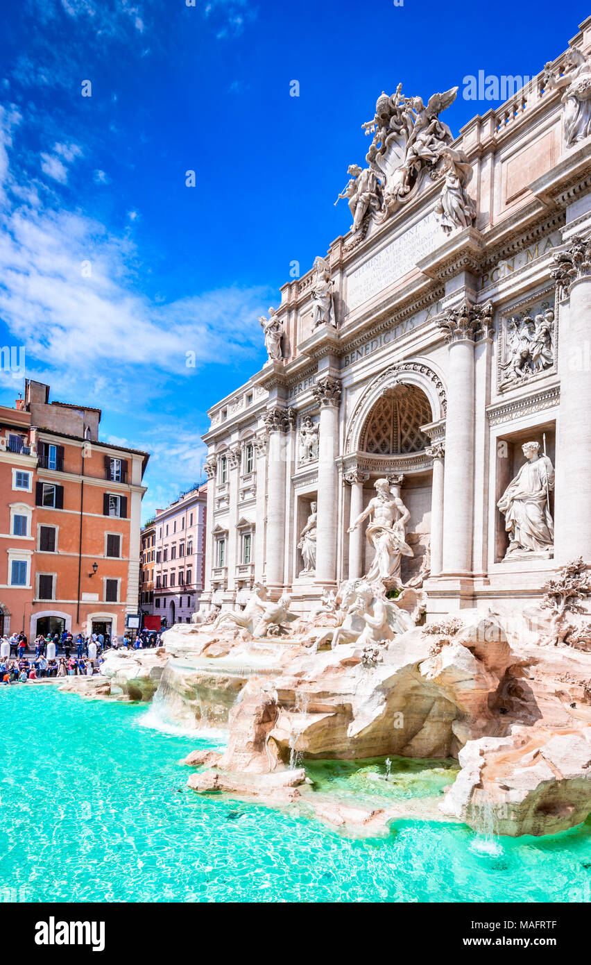 Rome, Italy. Famous Trevi Fountain and Palazzo Poli (Italian: Fontana di Trevi) in italian city of Roma. Stock Photo