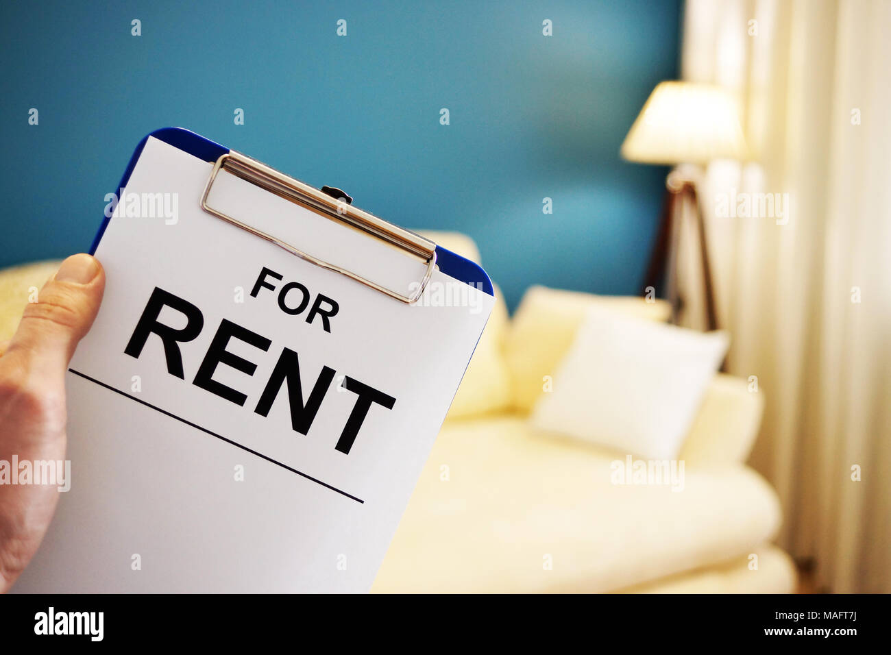 Clipboard with words For rent apartments. Stock Photo