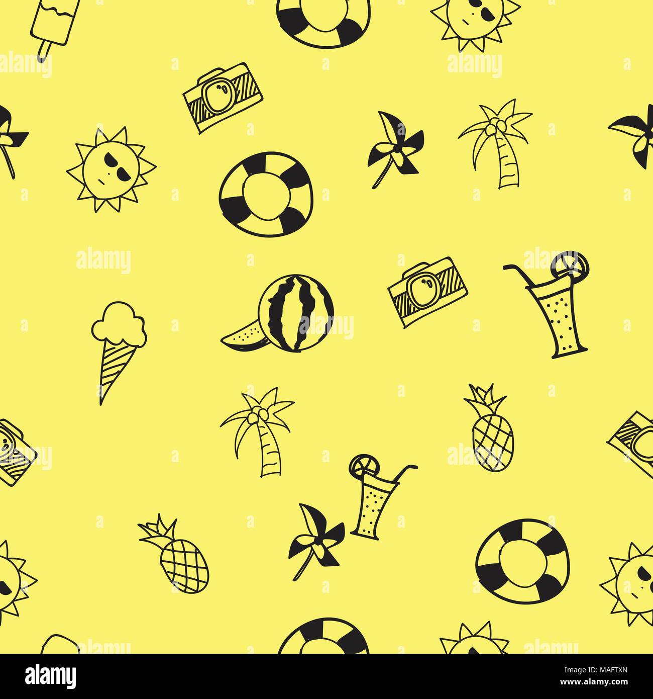 Summer doodle seamless pattern background. Vector illustration Stock ...