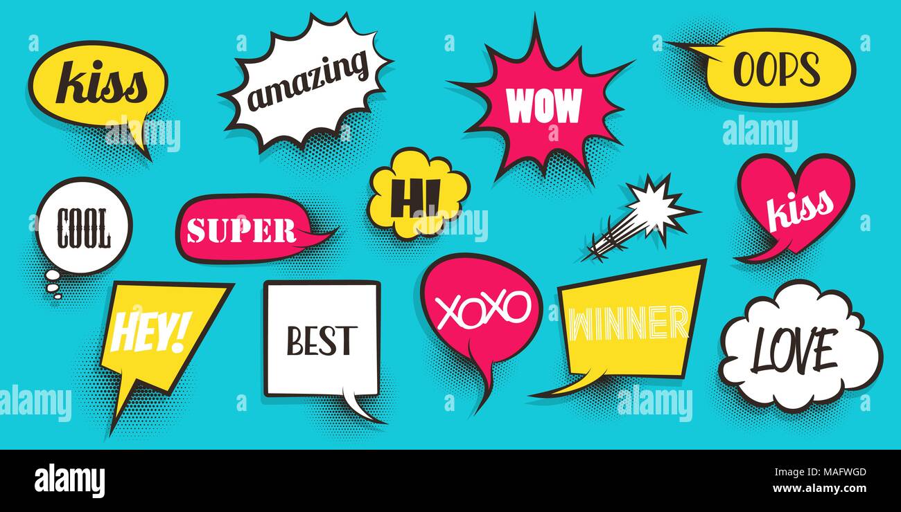 Comic text speeech bubble pop art Stock Vector