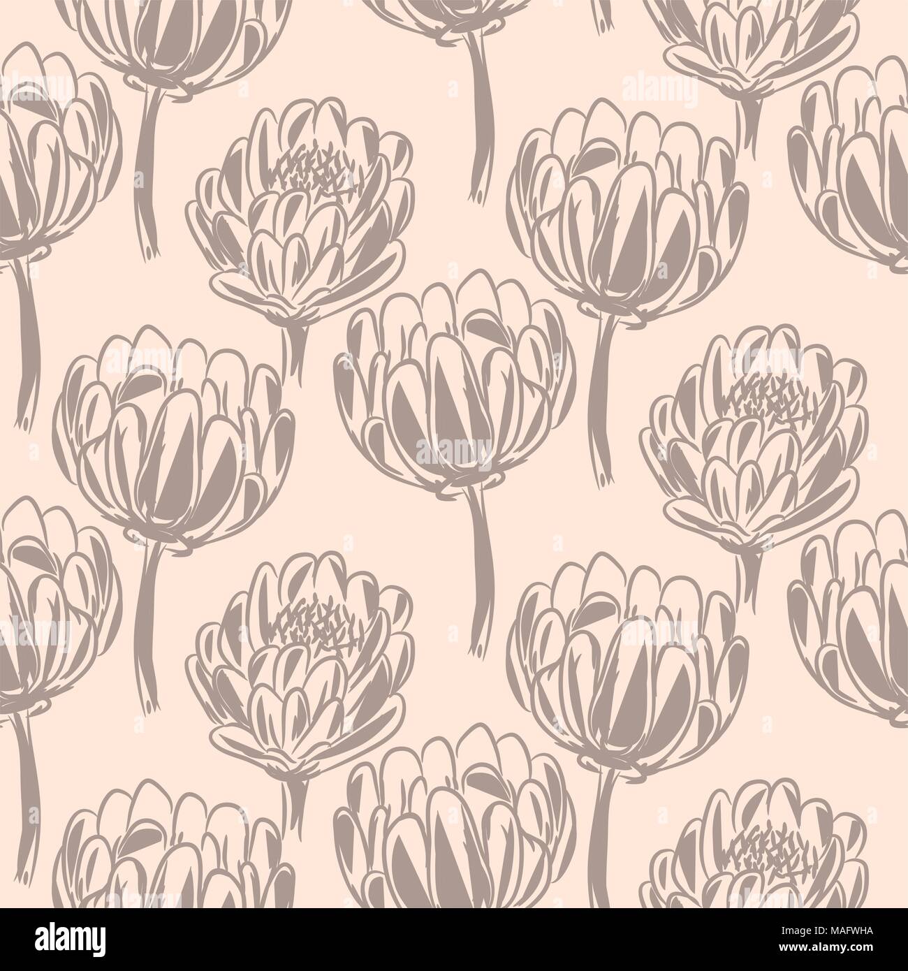 Protea flower simple seamless vector pattern. Stock Vector