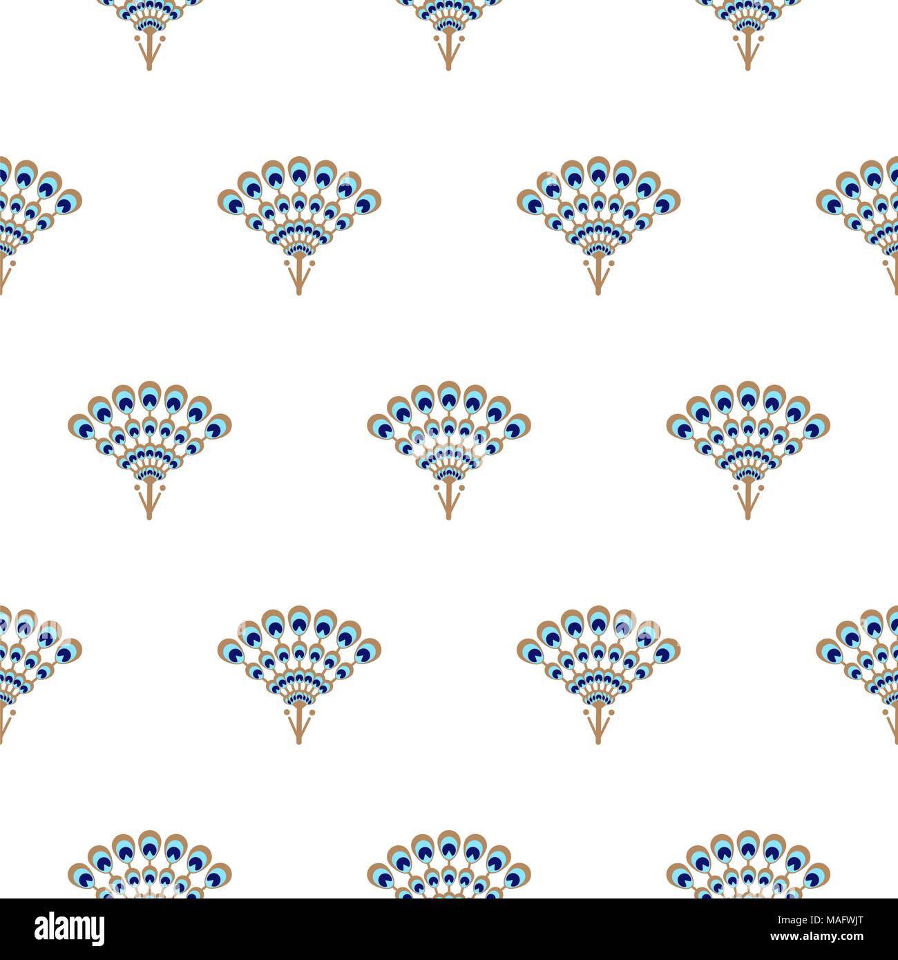 Peacock fan seamless vector pattern. Stock Vector