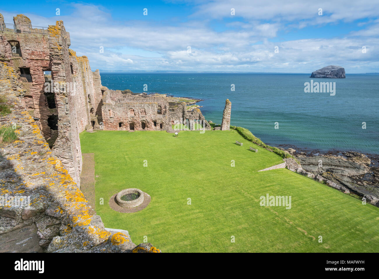 Tantallon Castle, semi-ruined mid-14th-century fortress, located 5 kilometres east of North Berwick, in East Lothian, Scotland. Stock Photo