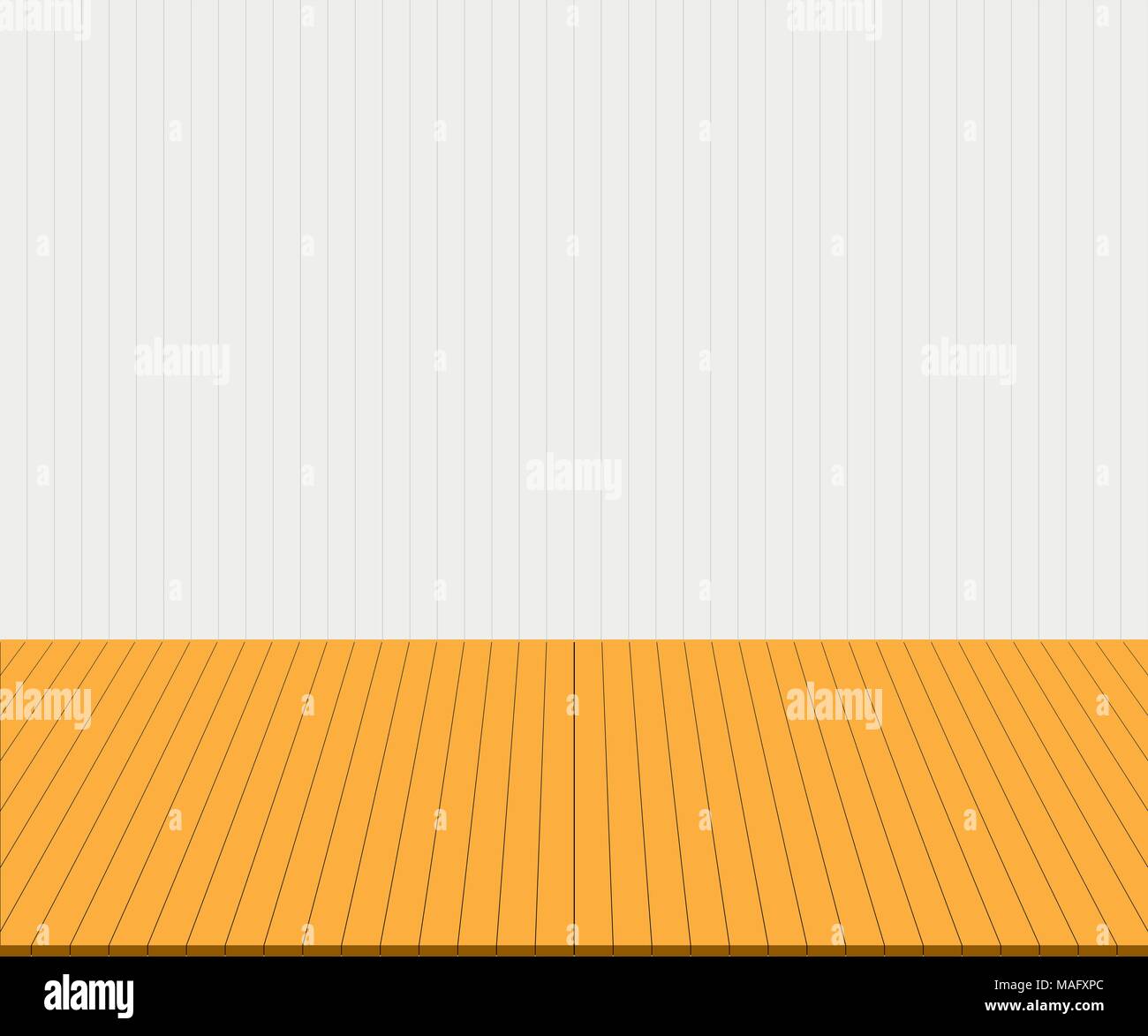 Empty yellow tabletop display over white wall background. Vector illustration, EPS10. Stock Vector