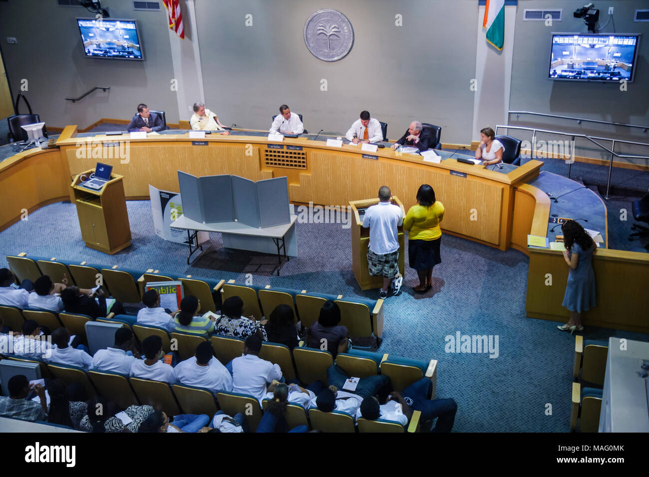 Miami Florida,Coconut Grove,Miami City Hall,building,Commission Chambers,High School Youth Council Presentation,student students education pupil pupil Stock Photo