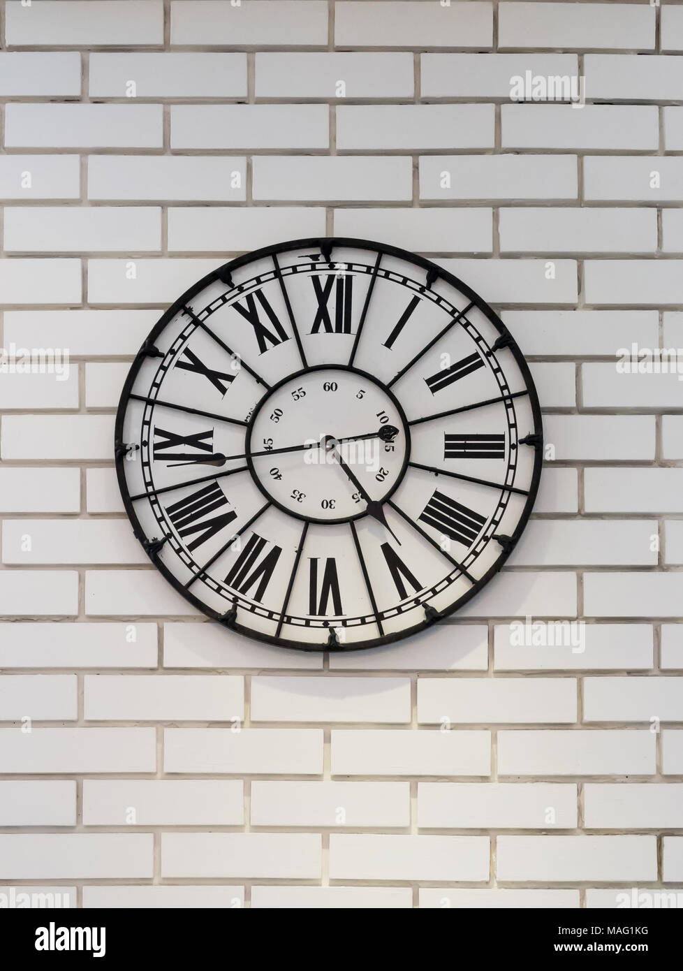 Vintage Clock on brick wall Stock Photo Alamy