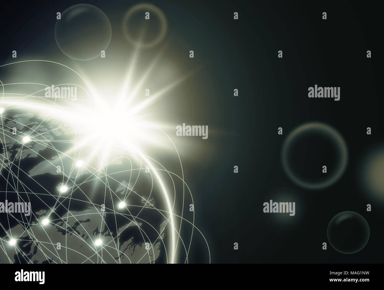 Part of earth with network line and point on the star and dark background, Internet Network concept Stock Photo