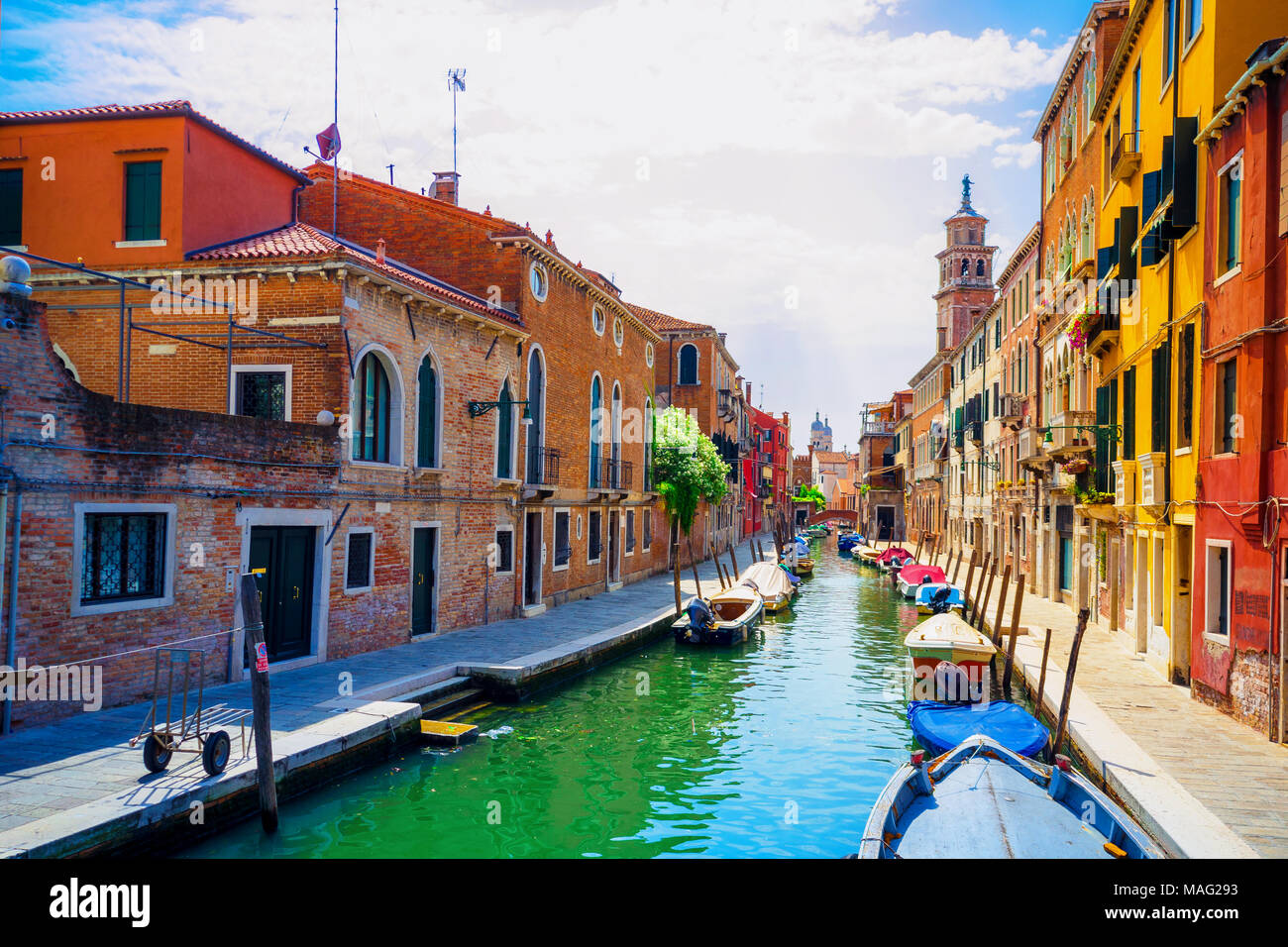 Colorful  view of a scenic canal, Venice, Italy Stock Photo