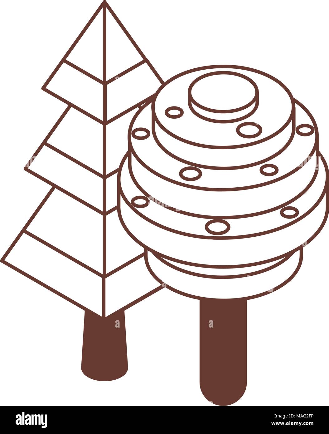 Isometric Tree Icons in line Art Stock Vector