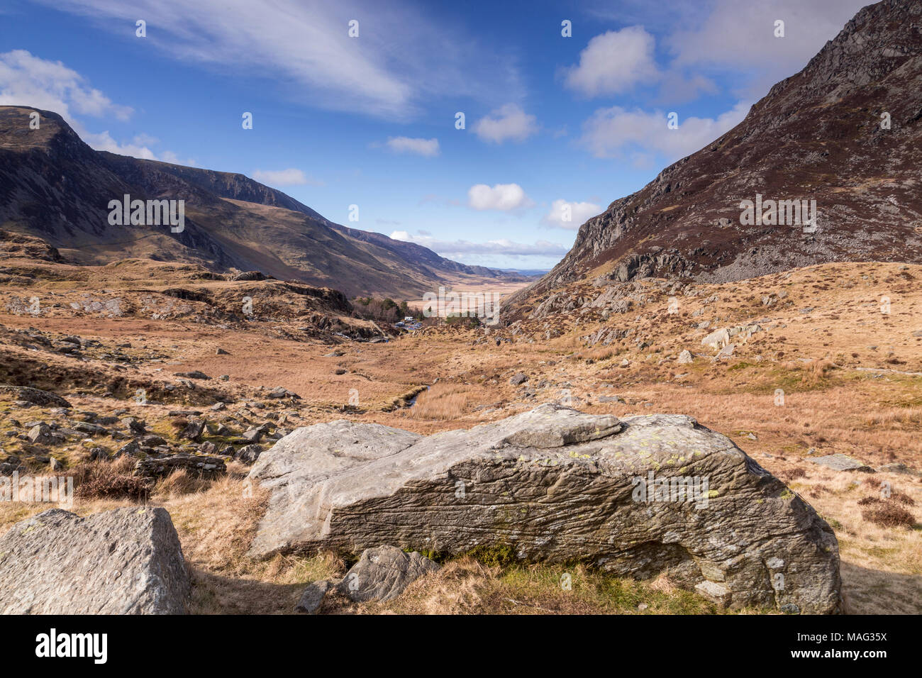 Nant Ffrancon valley on a sunny day, Snowdonia, North Wales Stock Photo