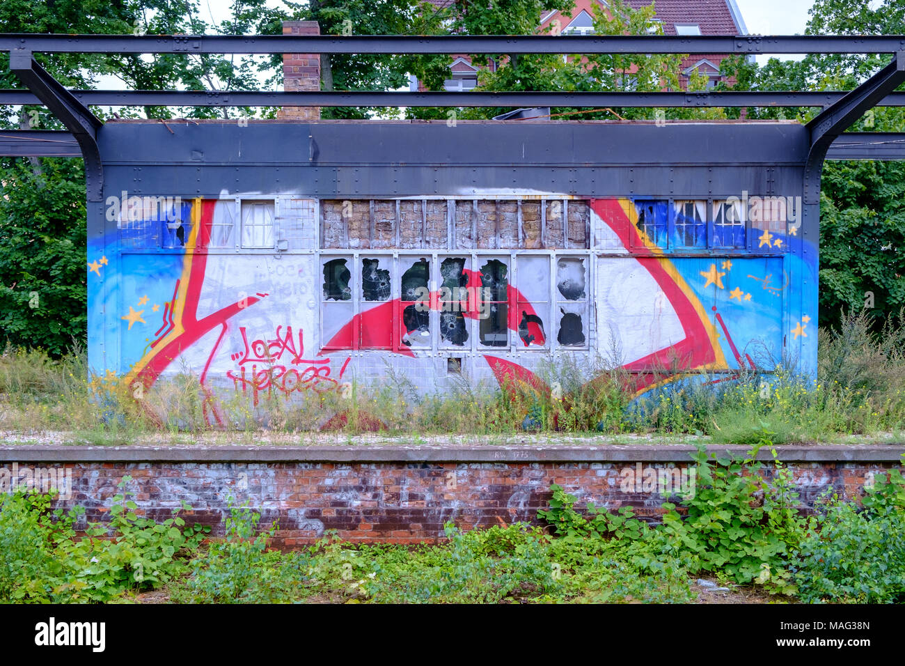 Abandoned decaying platform at S Zehlendorf commuter rail station in Berlin, Germany. Stock Photo