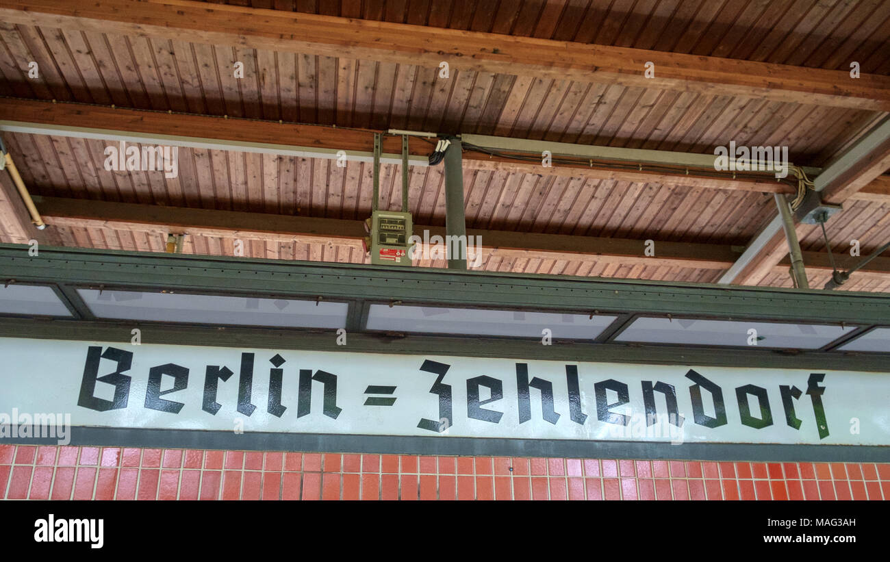 Historic station sign at Berlin-Zehlendorf S-Bahn comuter train station in Berlin, Germany. Stock Photo