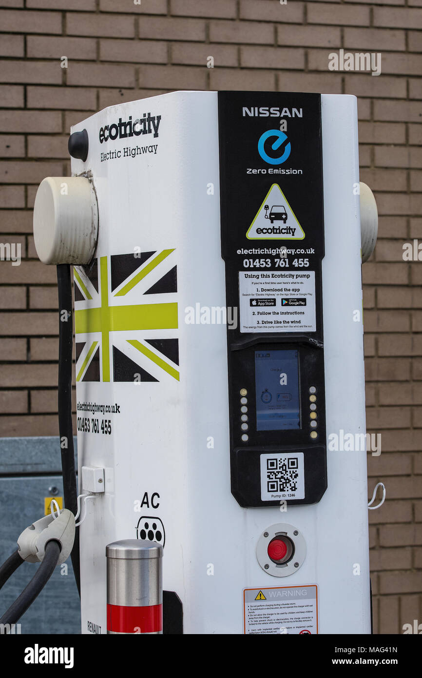 An eco trinity electricity electric car charging point at a motorway