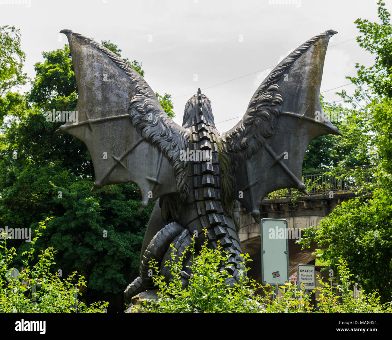 BASEL, SWITZERLAND JUNE 01 2017 Swiss city Basel in the summer. Statue of Basilisk in the