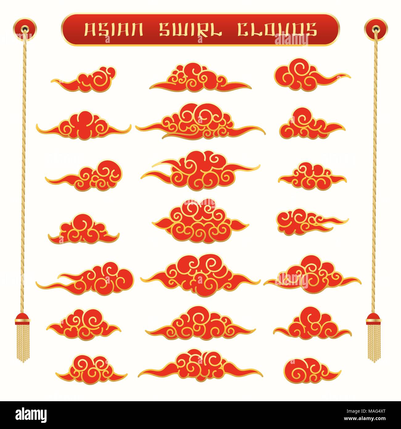 Japanese clouds. Vector cartoon japan cloud set, chinese cloudy graphic