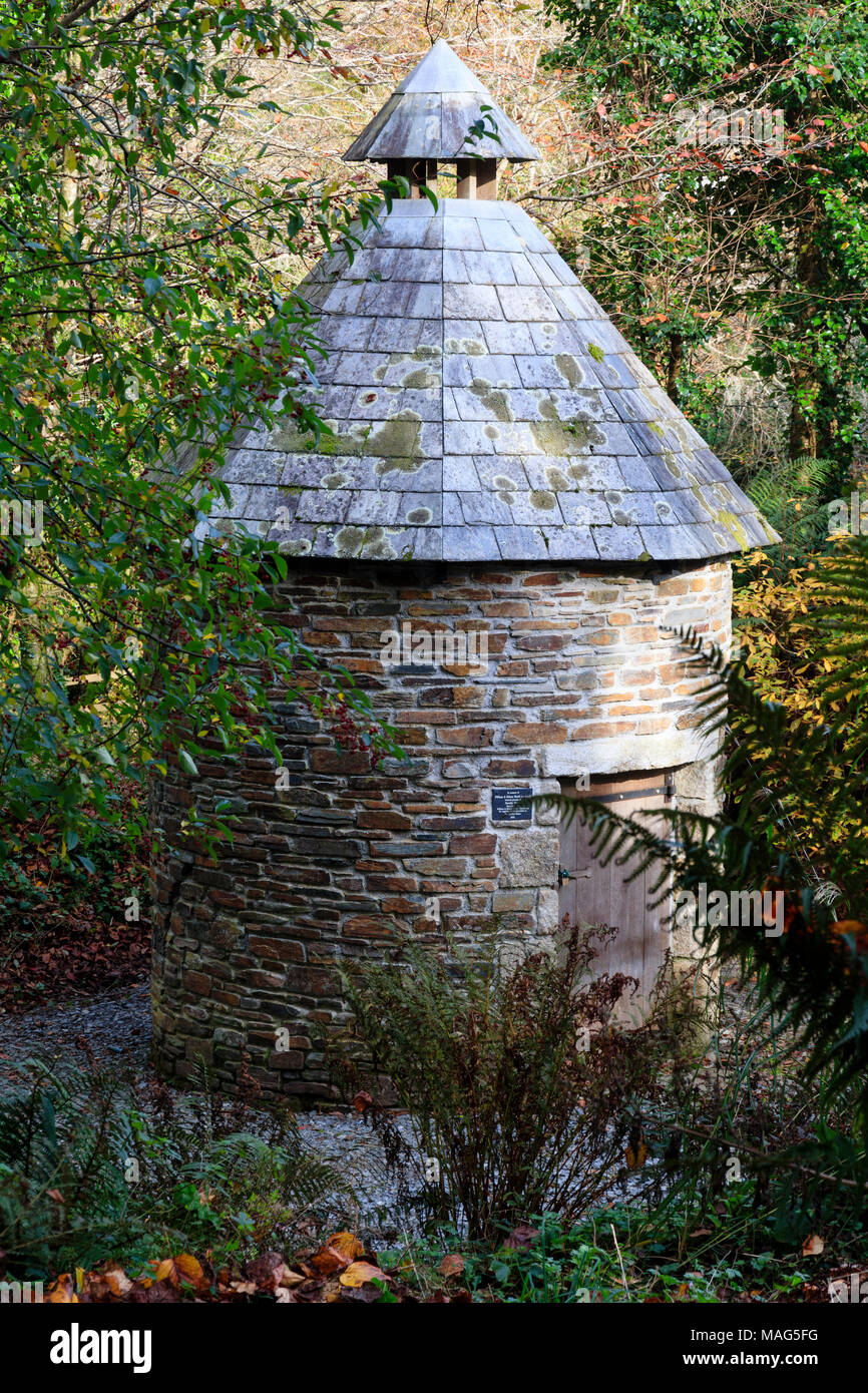 Restored dovecote in Autumn light at The Garden House, Buckland Monachorum, Devon, UK Stock Photo