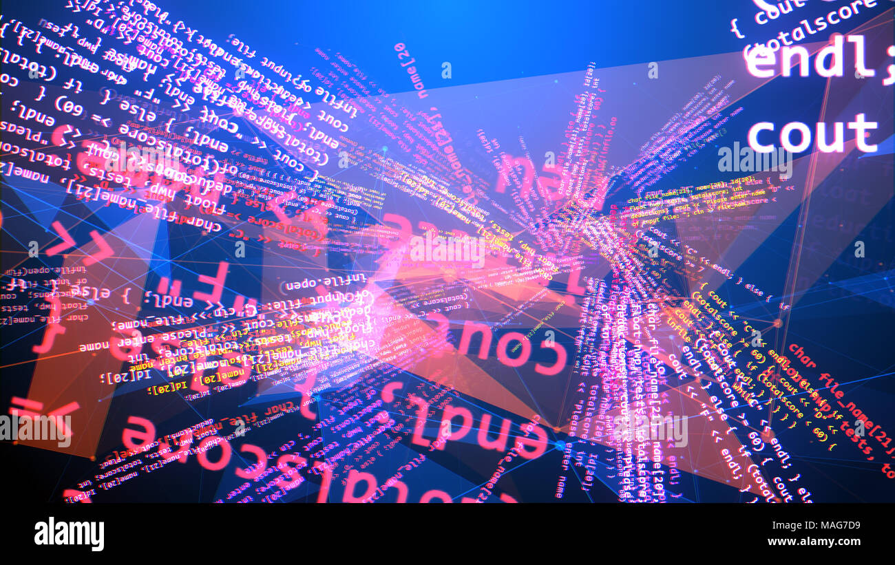 A twisted 3d illustration of a spiral coding program spinning like a ...