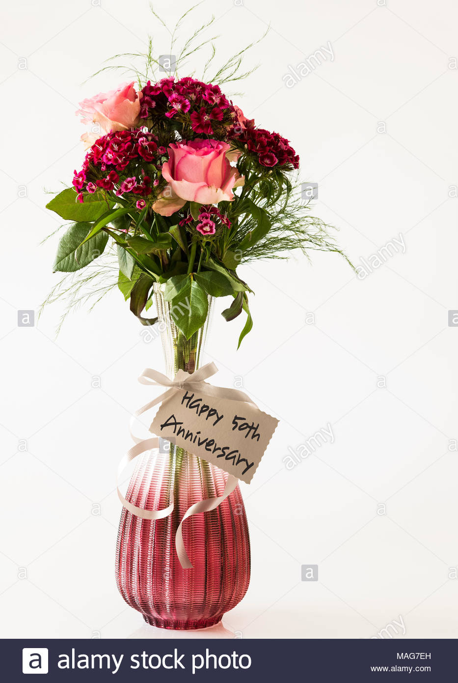 Flowers In An Elegant Vase With The Wording Happy 50th Anniversary