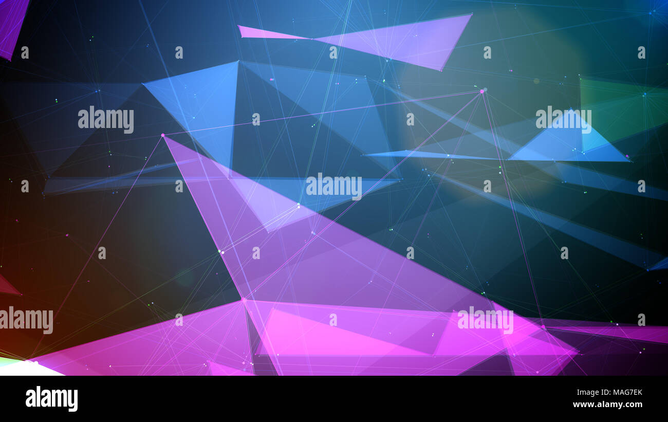 A space 3d rendering of blue and pink pyramid figures covered with ...