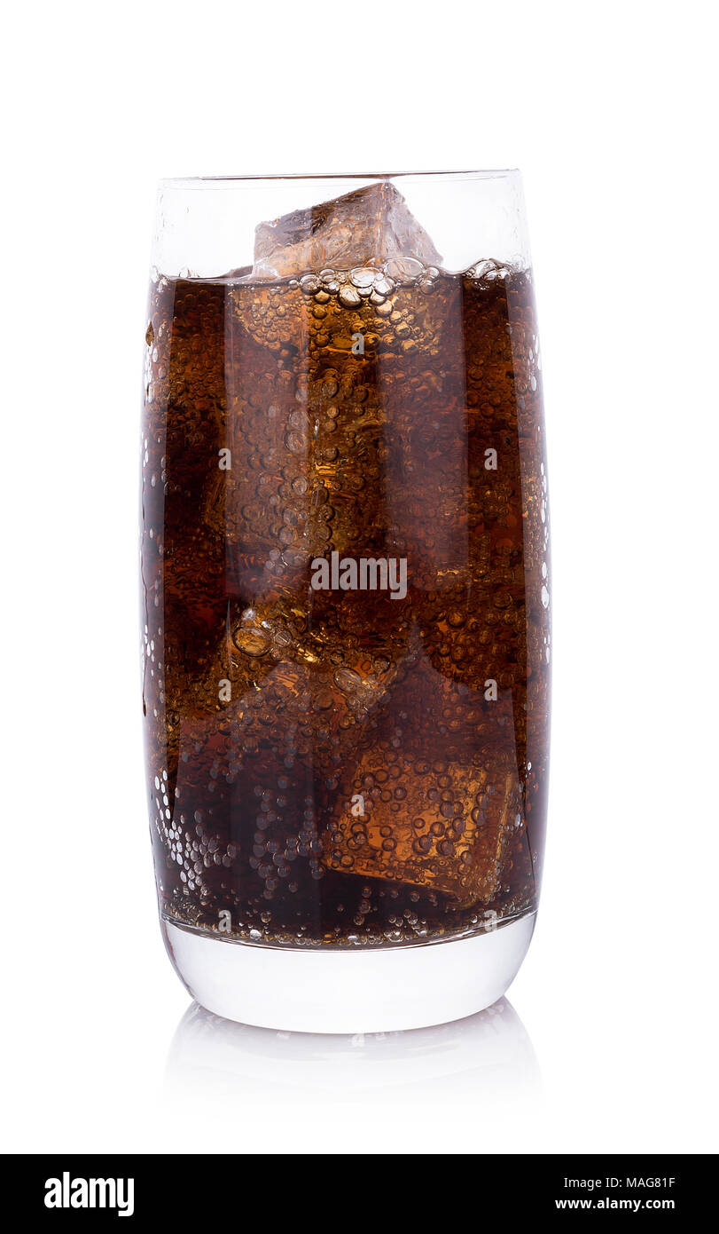 Cola in glass with ice cubes on white background Stock Photo - Alamy