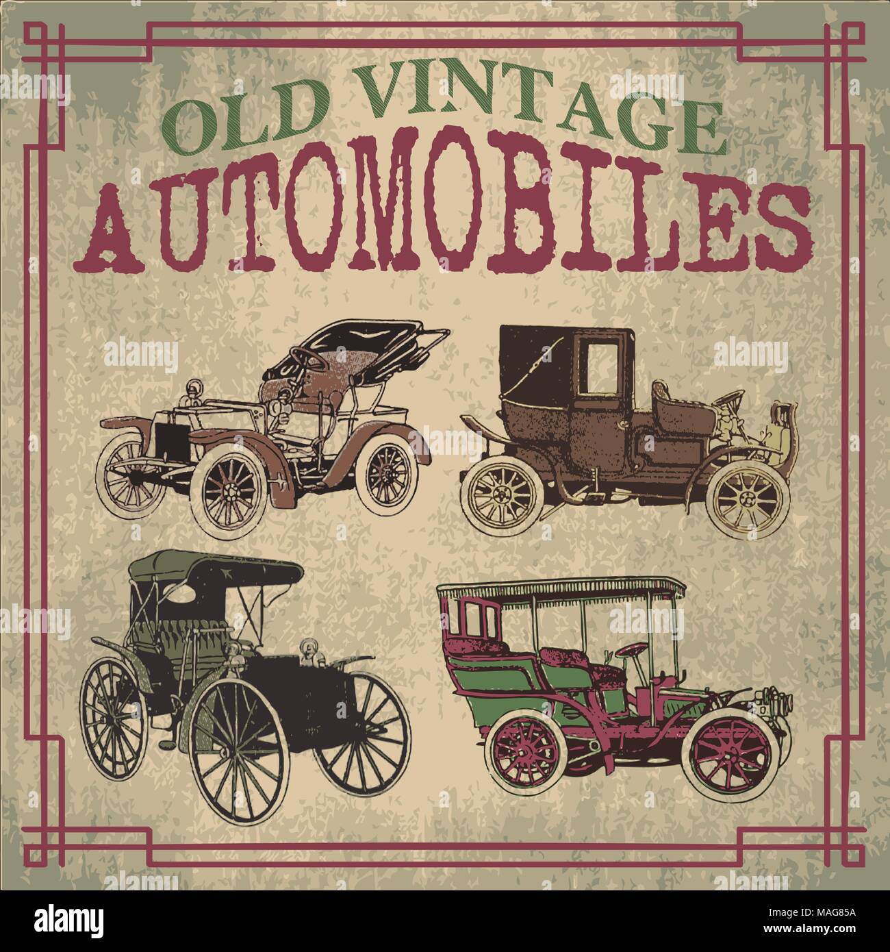 Old and vintage automobiles cars designs in vector Stock Vector