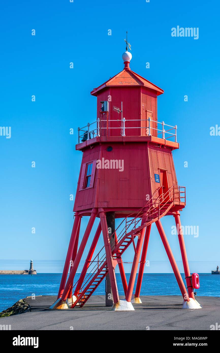 Herd Groyne lighthouse at South Shields Stock Photo