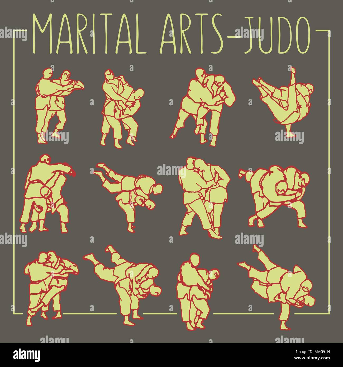 Martial Arts poses 2 male fighters sparring designs in vector Stock Vector