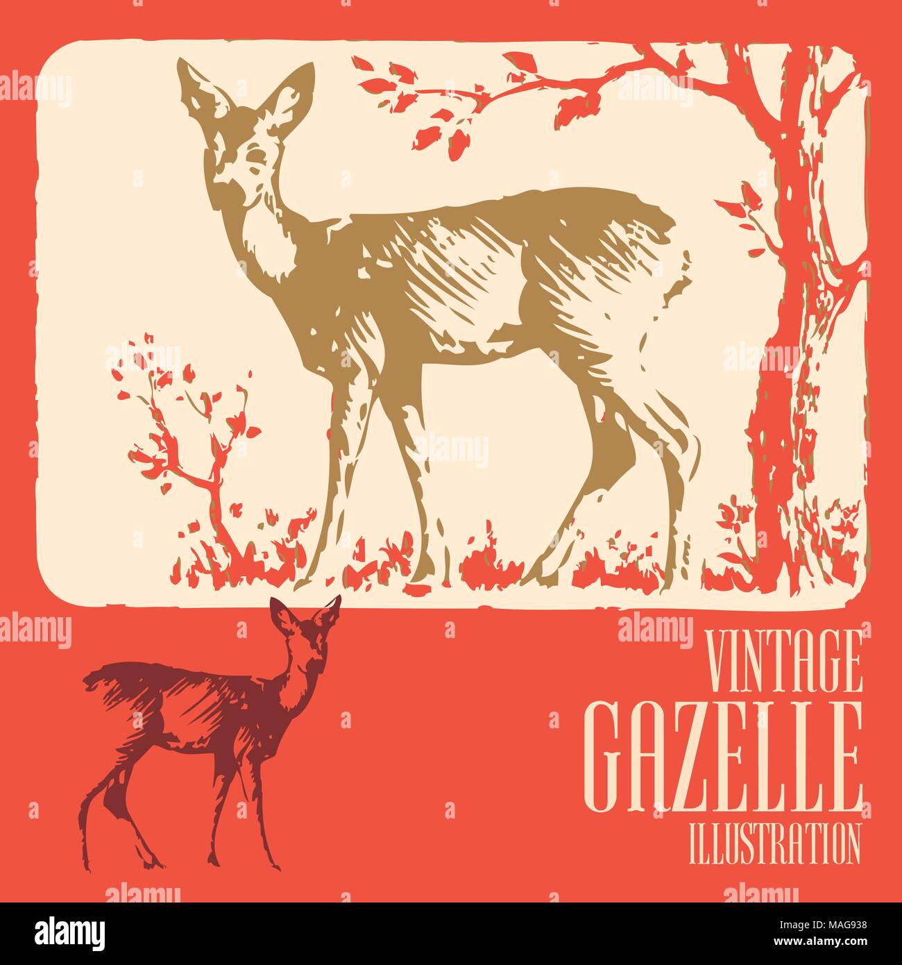 Vintage Style Forest Wild Different Animals Design Stock Vector