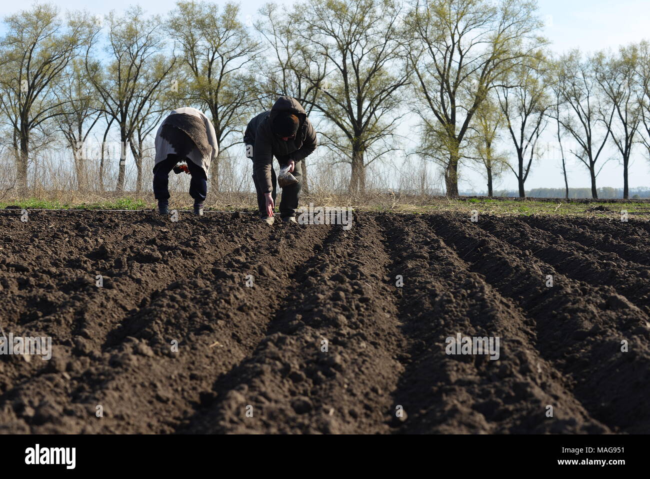 Spring season work at subsistence garden, Ukraine Stock Photo