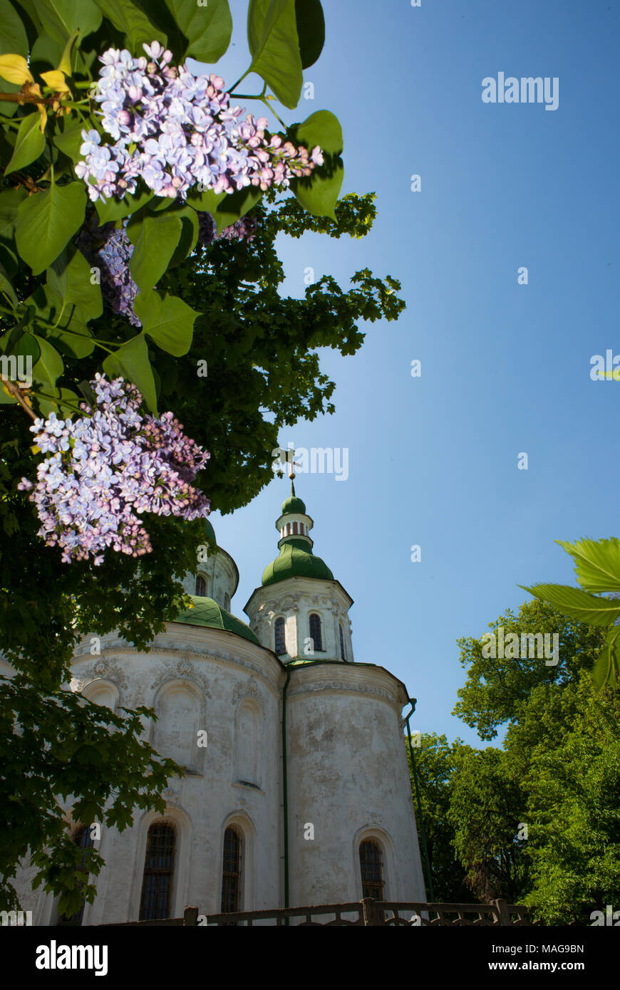 The 12 centyry St. Cyril's Church, Kyiv, Ukraine. It is close to the Babyn Yar Stock Photo
