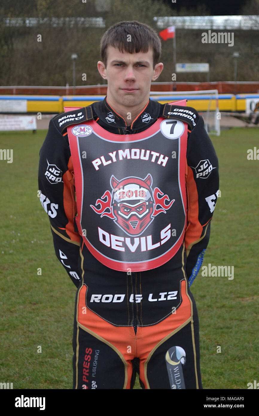 St Boniface Arena, Plymouth, UK. 31st Mar, 2018. Plymouth Devils Profiles 2018 Macauley Leek