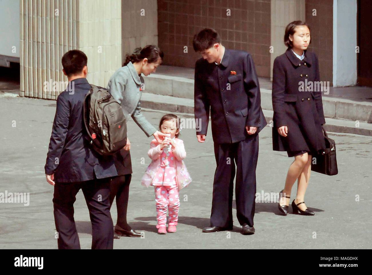 Pyongyang Apr 1 2018 North Koreans On A Street Near Koryo Hotel In Pyongyang North Korea