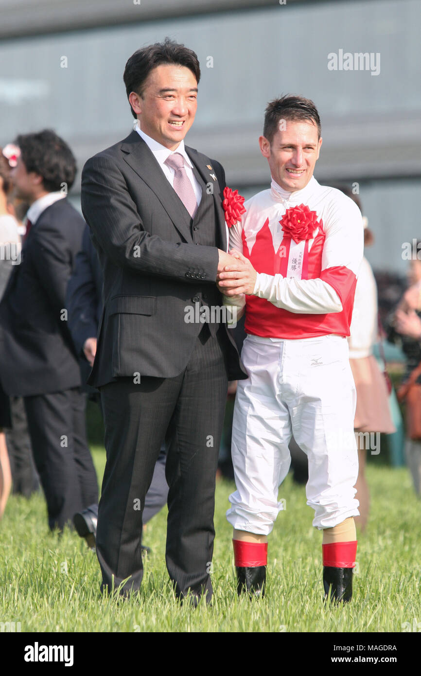 Hyogo, Japan. 1st Apr, 2018. (L-R) Yasushi Shono, Mirco Demuro Horse ...