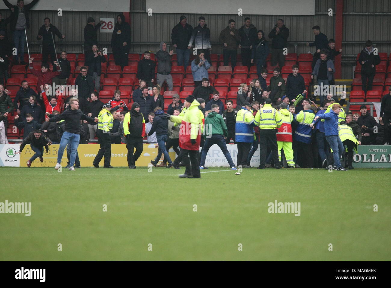 Crewe, Cheshire, UK. 2nd April, 2018. Unsavoury scenes at The Alexandra