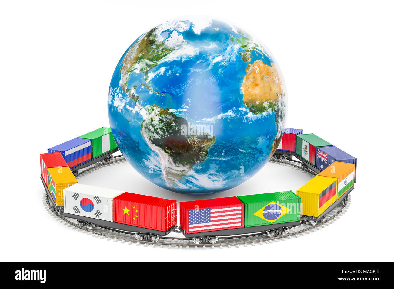 Worldwide cargo logistics by railway concept, 3D rendering Stock Photo