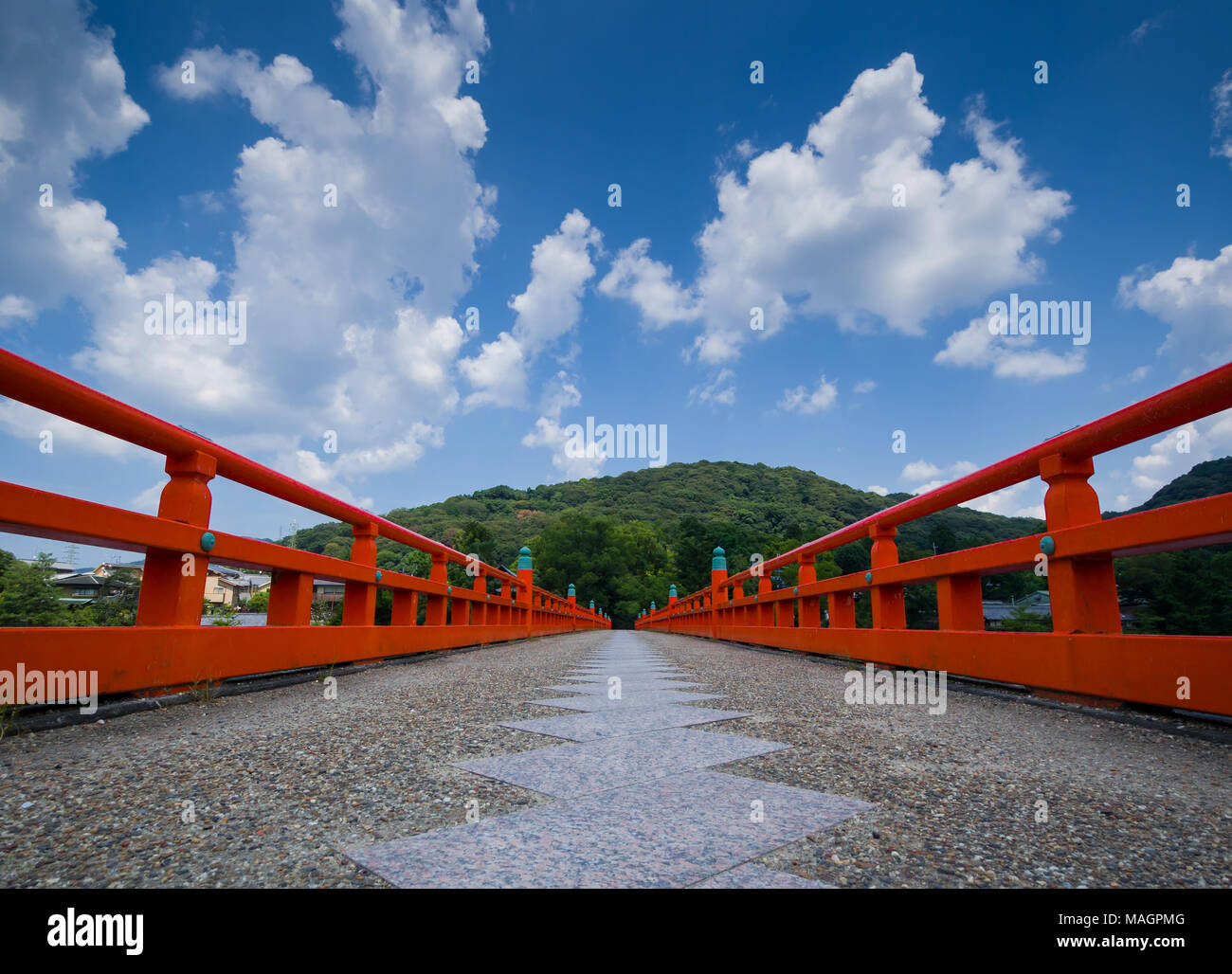 Japanese red bridge near Kyoto Stock Photo Alamy
