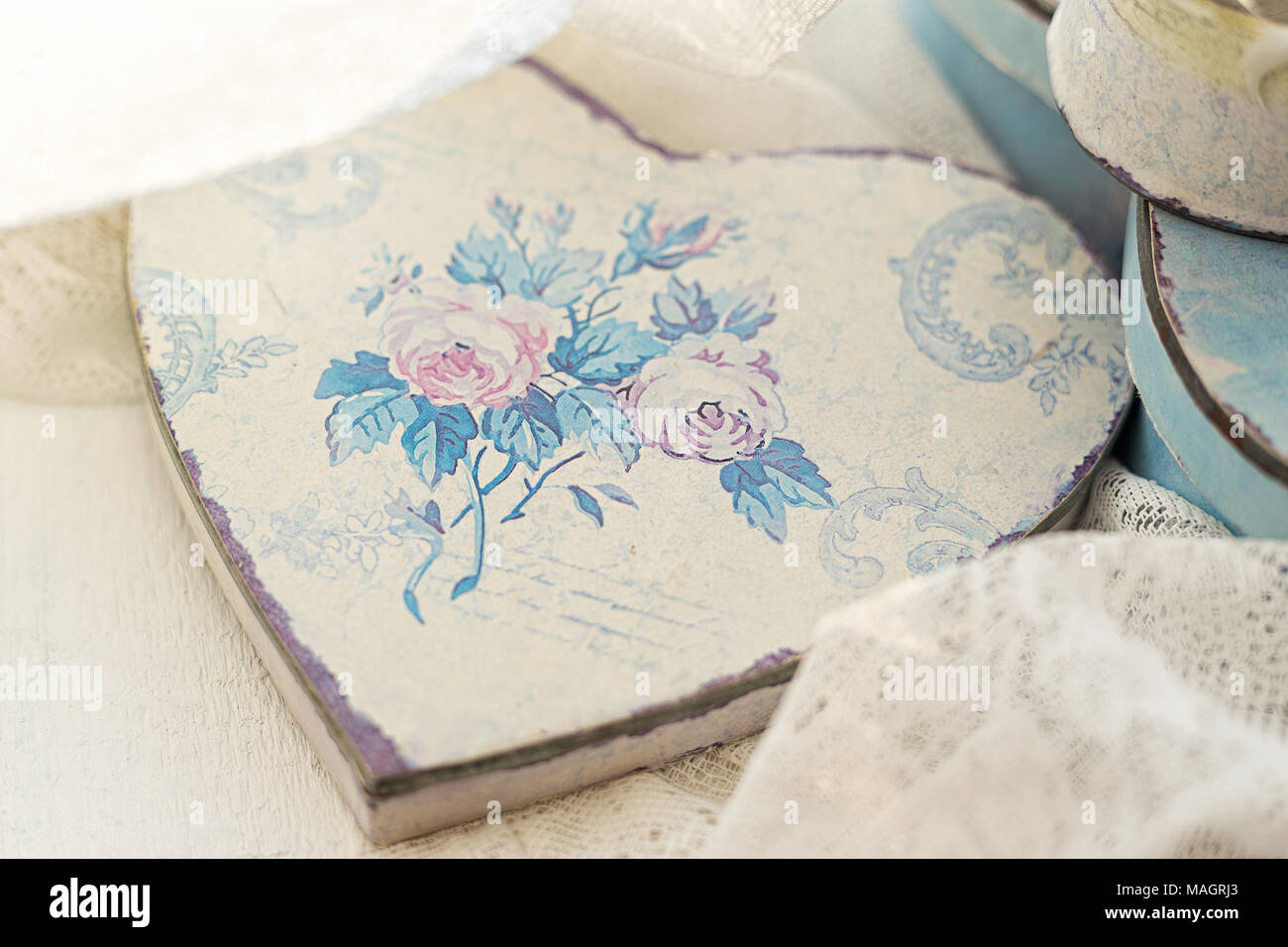 Box in a heart shape, decorated in decoupage technique Provencal style