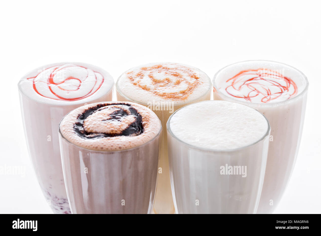 Five Ice Cream Shakes. Delicious ice cream float, vanilla, strawberry