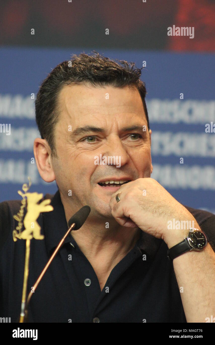 Press conference at the Grand Hyatt Hotel in Berlin/Germany for “Transit“ by 68th BERLINALE with german director Christian Petzold Stock Photo