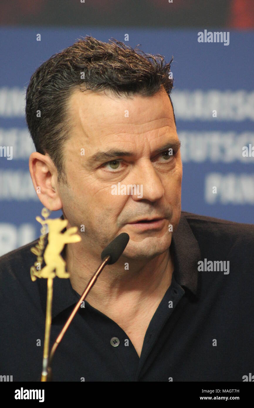 Press conference at the Grand Hyatt Hotel in Berlin/Germany for “Transit“ by 68th BERLINALE with german director Christian Petzold Stock Photo