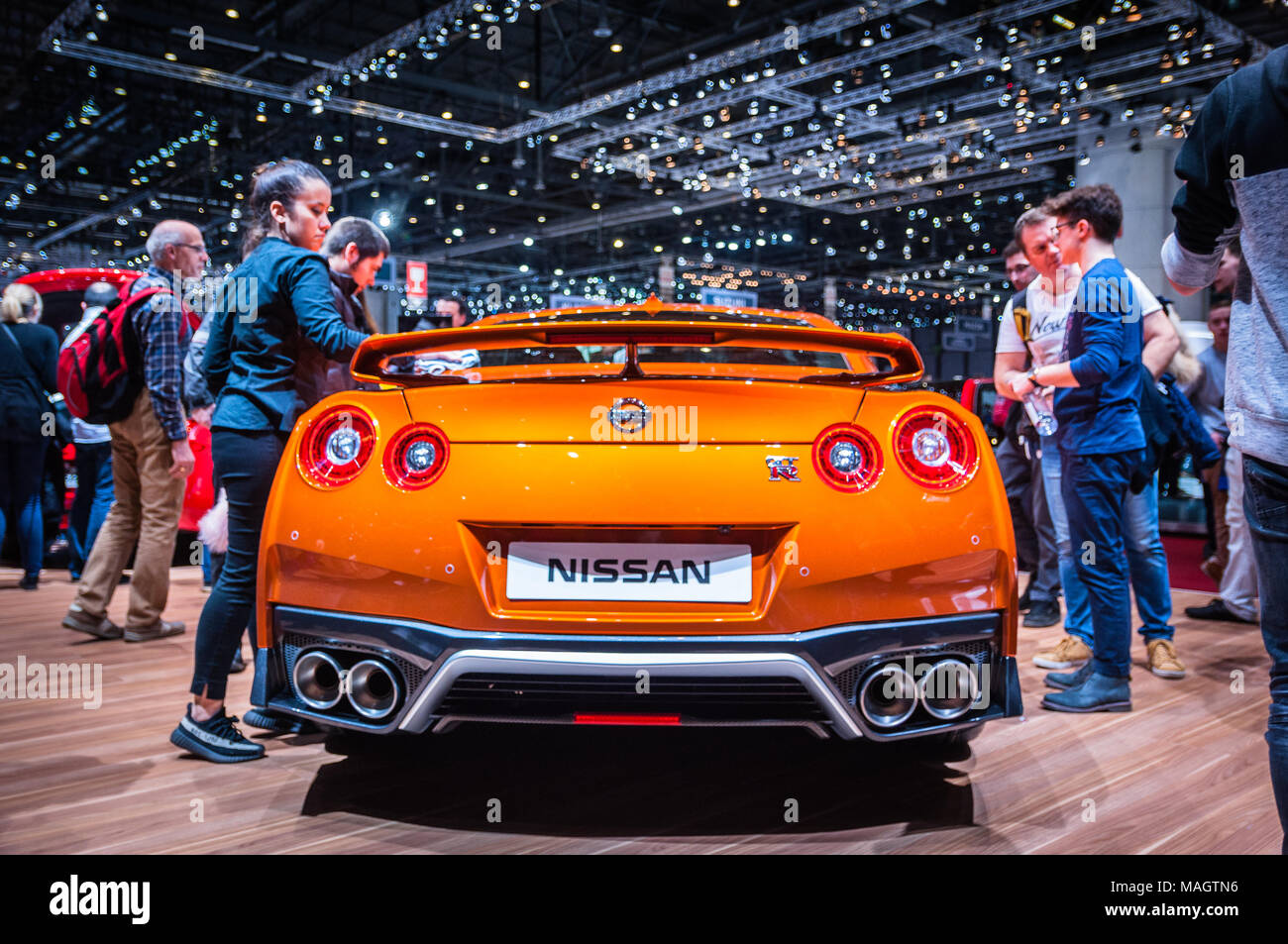 GENEVA, SWITZERLAND - MARCH 17, 2018: NISSAN GT R Superfast sports car  presented at the 88th Geneva International Motor Show Stock Photo - Alamy