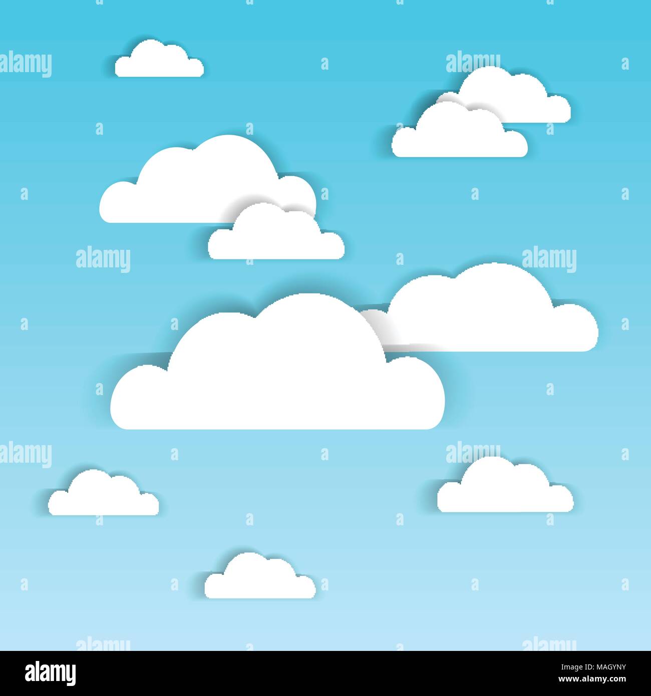 Blue Sky With White Paper Clouds Summer Cloudscape Background Stock ...