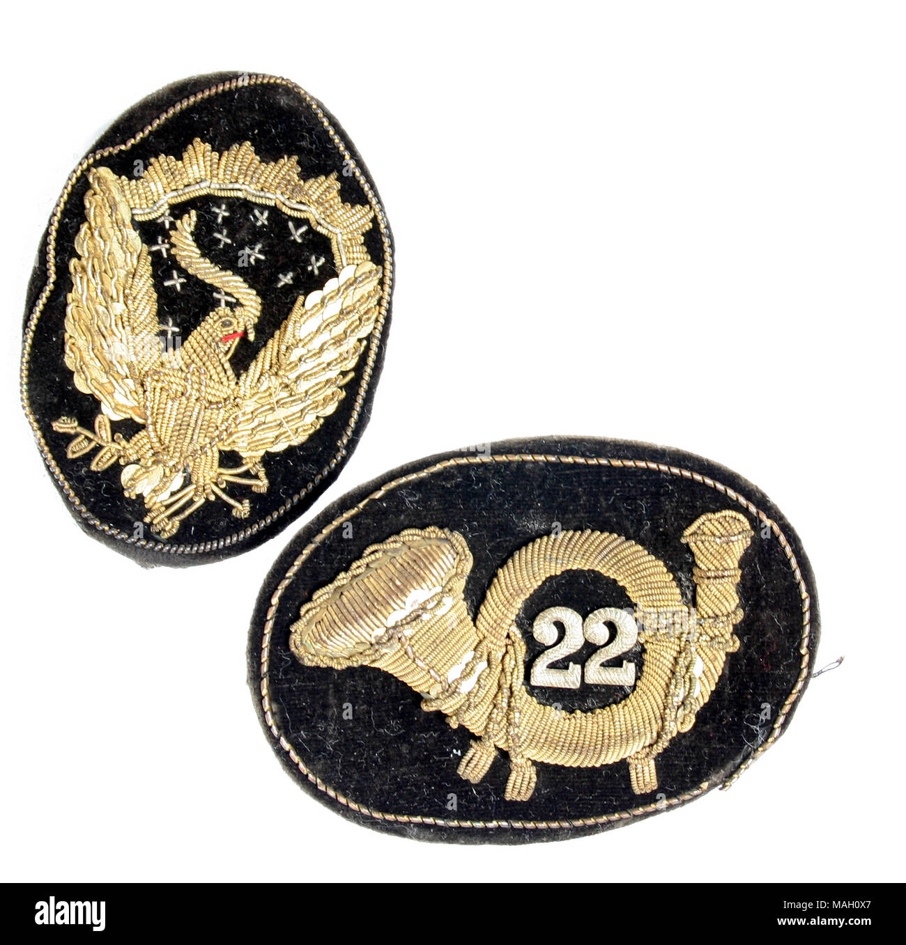 United States Civil War: Union  officer's embroidered hat insignia for the 22nd Massachusetts Regiment worn by Colonel William S. Tilton Stock Photo